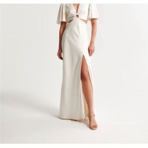Abercrombie & Fitch Ivory Cutout Maxi Dress with Side Slit